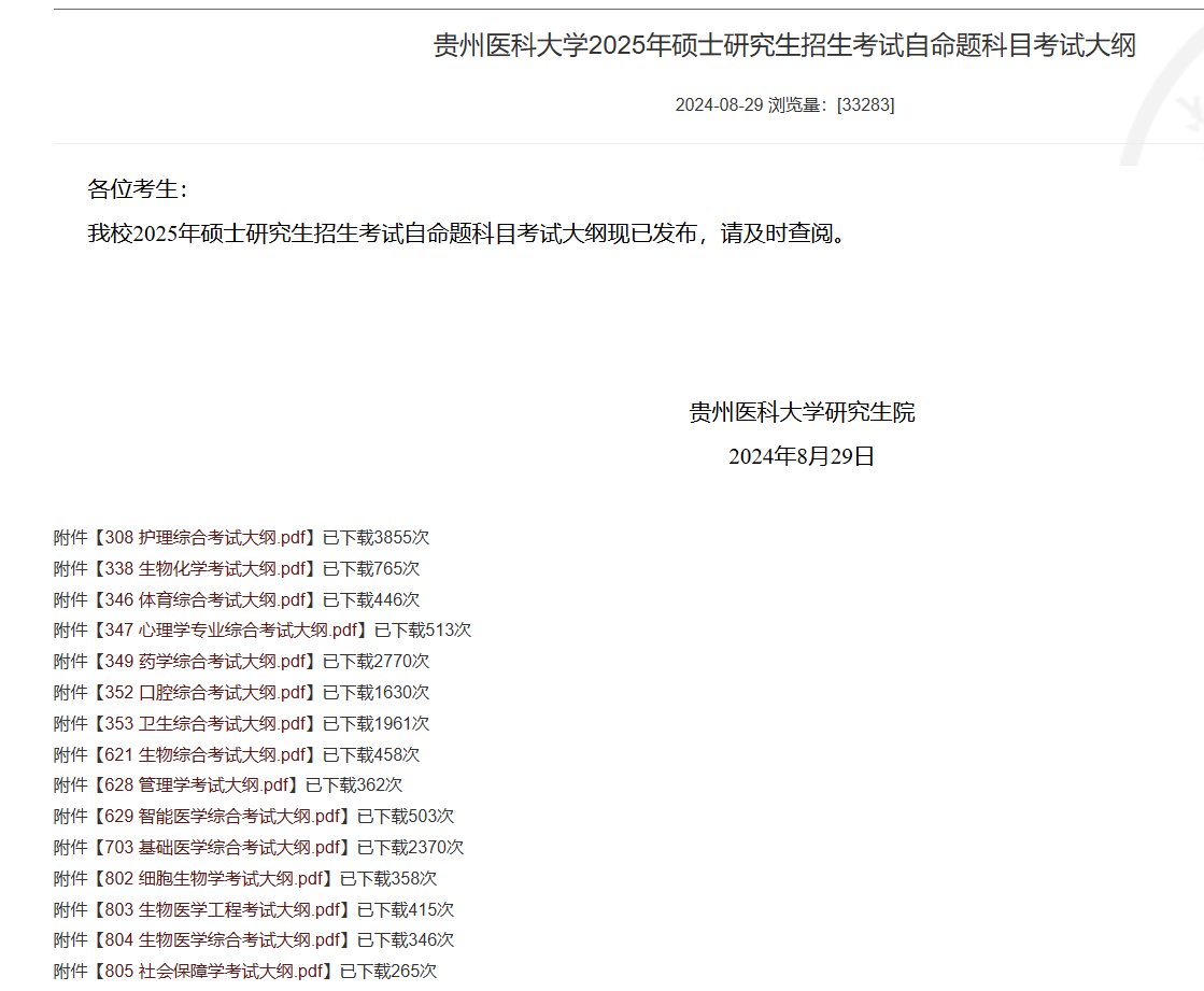 2025贵州医科大学考研参考书目